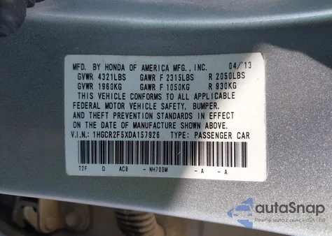 2013 Honda Accord Sport from USA, damaged, VIN 1HGCR2F5XDA157926